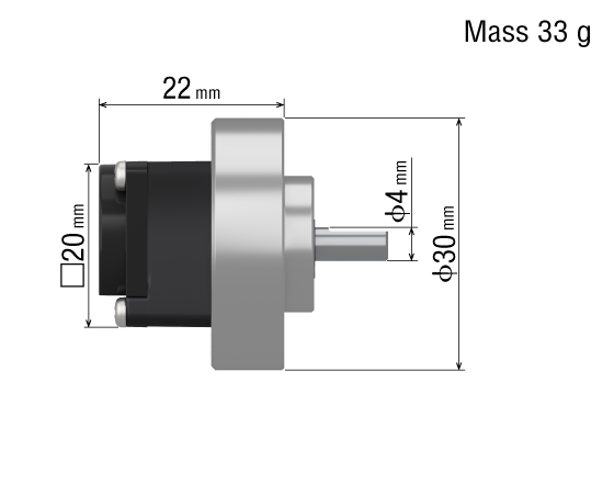 Round Shaft Type Mass: 33 g  Frame Size: ϕ30 mm dimensions