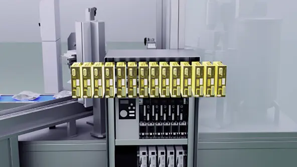 Wiring system for industrial control cabinets (with yellow cable arrangement and control module)