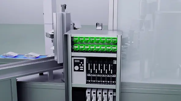 Wiring system for industrial control cabinets (with green cable arrangement and control module)