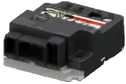 Compact electronic control component module. Features a black exterior with connectors and wiring terminals.
