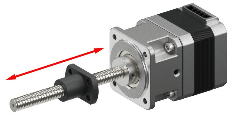 Proposed Product Integrating Motor and Lead Screw. With Red Arrow to Indicate Linear Motion.